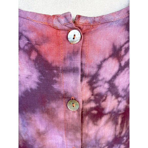 Flax Size Large 100% Linen Sleeveless‎ Tank Top Blouse Button Front HAND DYED - Picture 5 of 9